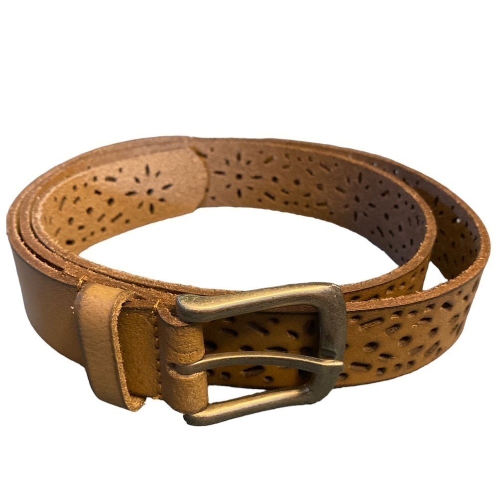 Belt all leather woman’s hole tan punched out design Sz L J-05